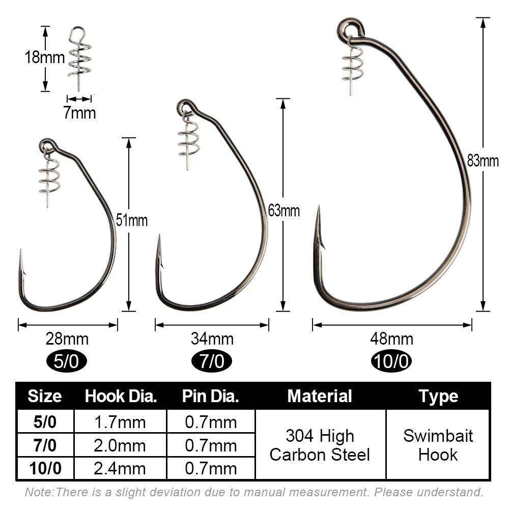 Spinpoler Raptor Unweighted Swimbait Hooks with Centering-pin Spring 5/0 7/0 10/0 High Carbon Steel Offset Wedless Fishhooks S260305