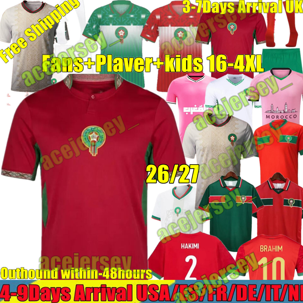 25 26 27 Morocco soccer jerseys HAKIMI BRAHIM ZIYECH SAIBARI EL KAABI SAiSS national team Morocco 2026 2027 Football T Shirt Sweatshirt Tops retro 1998 man kids kit
