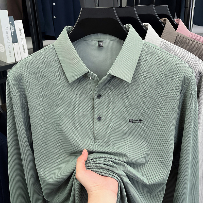 Luxury Brand Designer Clothes 2026 Spring New Long Sleeve T-Shirt Men's Fashion Casual Turn-Down Collar Plaid Polo Shirt For Middle-Aged And Youn