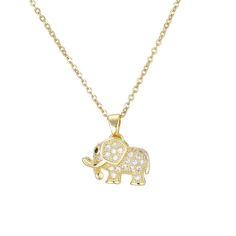 Micro-inlaid zircon elephant pendant titanium steel necklace for women, high-end versatile choker, light luxury niche fashion women's collarbone 
