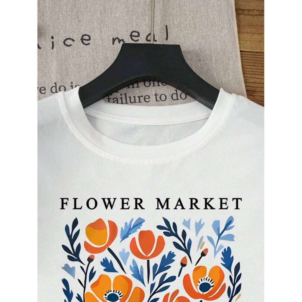 Yellow Flowers Market California Print T-Shirt Woman Soft Tee Top O-Neck Casual T Shirt Crewneck Sports Short Sleeve XJ260306