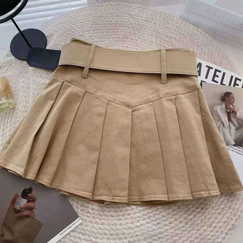 Xpqbb Summer Pleated Skirt Women Korean Fashion with Belt Mini Girl Kawaii High Waist School Uniform A-Line Short Skirts XJ260309