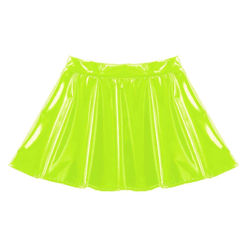 Womens Latex Miniskirt Patent Leather Flared Skirts Rave Party Nightclub Stage Performance Costume for Pole Dancing Clubwear XJ260309