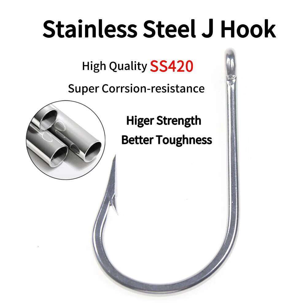Ellllv 5/0 -13/0 Sea J Shape Hook Large Size Stainless Steel Fishhook for Chunking Jigging Tuna Shark Trolling Fishing S260305