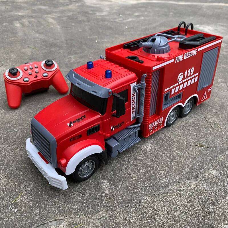 Rc Fire Engine Car 2.4G Remote Control Truck with Sound Lights Ladder Sprinkler Rescue Vehicle Kids Xmas Newyear Gift C260306