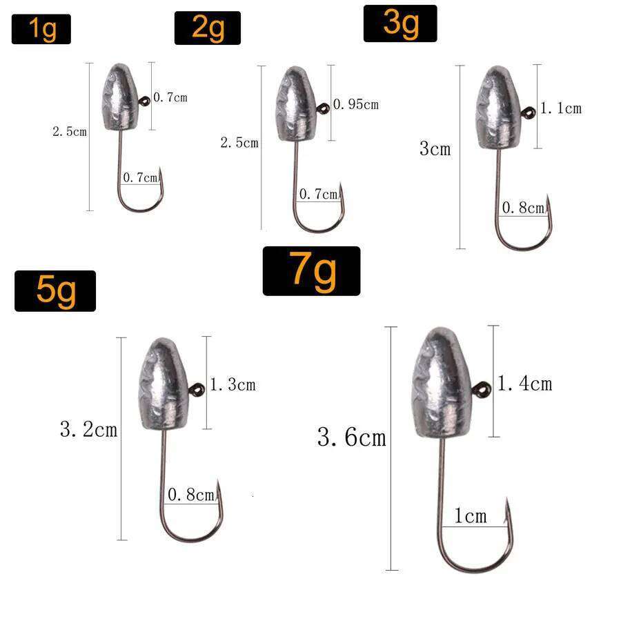 21pcs/box 1g 2g 3g 5g 7g fishing rigging jig head ,rooting fishhook for soft worm lure baits ,fishing hooks set S260305