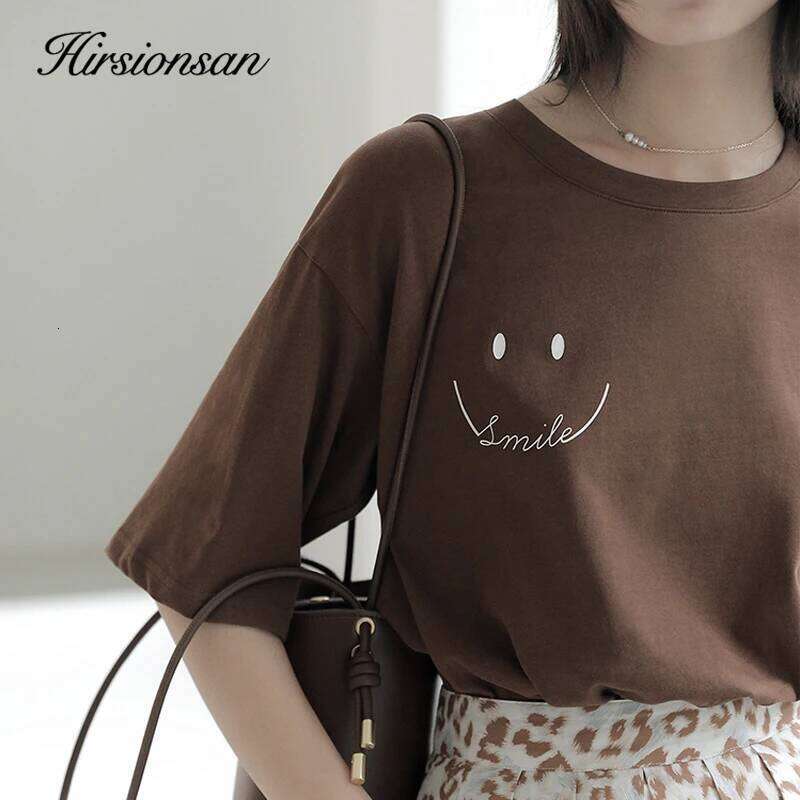 Hirsionsan Letter Print Summer T Shirt Women Vintage Smile Graphic Female Tops Harajuku Soft 100% Cotton Tees New Basic Tshirts XJ260306