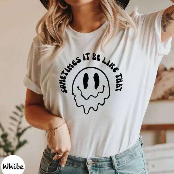 Pure Cotton Casual Women's T-shirt Smiley Face Fashionable Short Sleeve Crew Neck Top Comfortable Breathable Sweatshirt XJ260306