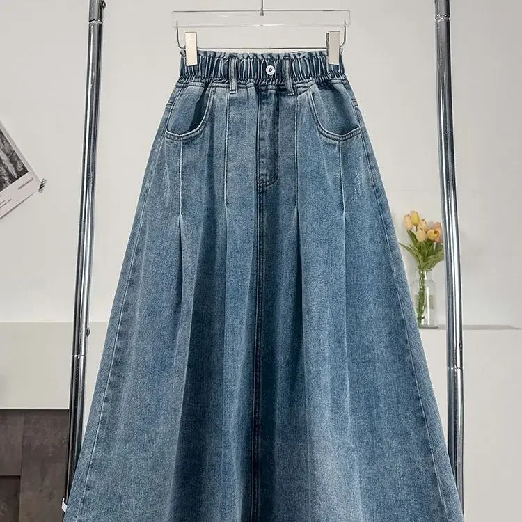 Plus Size Denim Long Skirt High Waist Elastic Fluffy for 170 Pounds A Line Half Body Umbrella Autumn Womens 260302