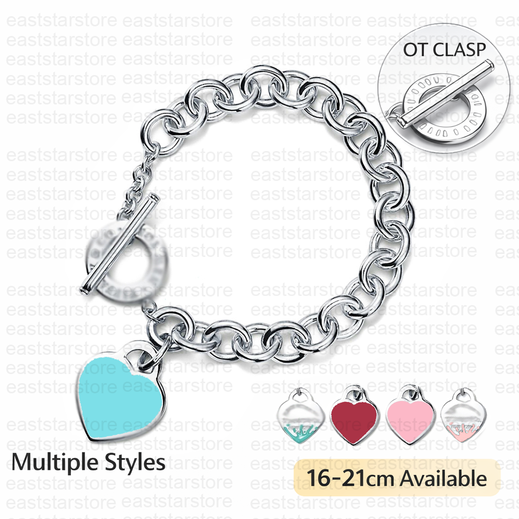 Designer Style Love Heart Bracelet Multiple Colors Enamel Pendant Link Chain Silver Gold Rose Bangle for Girl Women Party Wedding Gift