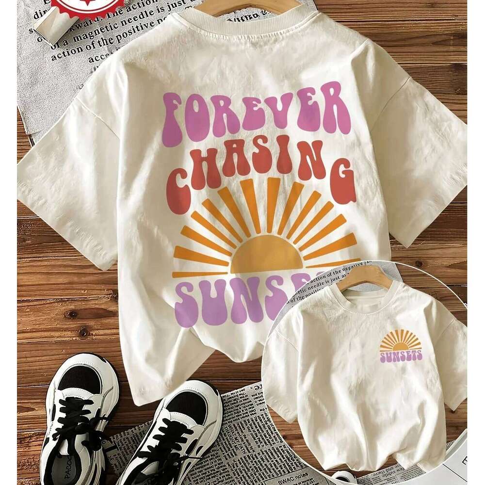 Forever Chasing Sunsets Printed T-Shirts Female Funny T Shirts Korean Fashion Graphic Casual Summer Tops Women Clothing XJ260306