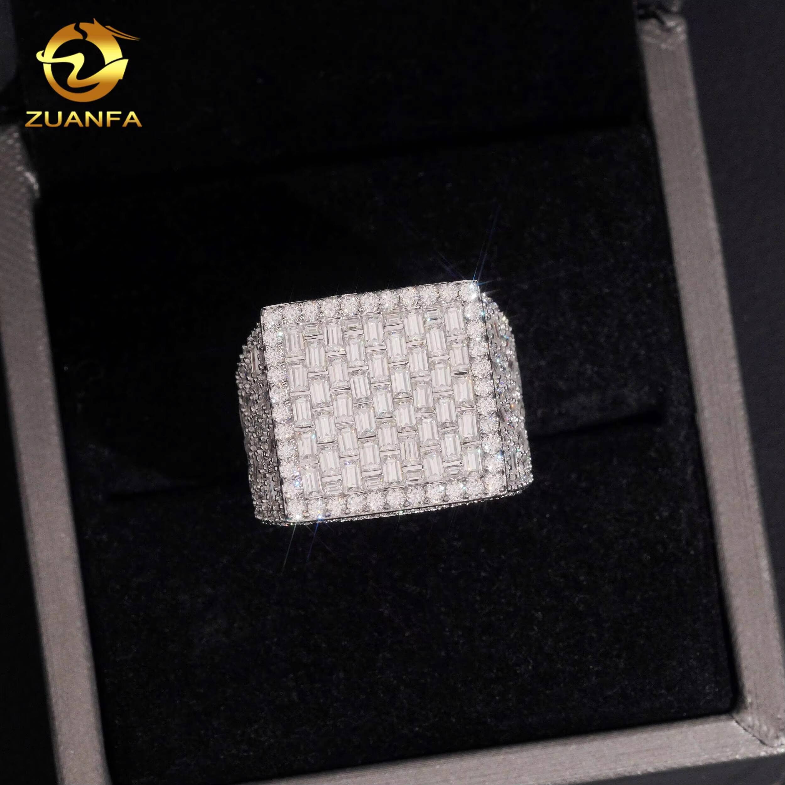 Glass Wall Square Front Top Full Iced Out Championship Ring 925 Moissanite Ring Iced Out Ring Men Diamond Ring Circle Ring