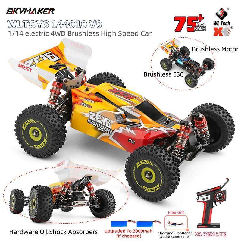 WLtoys V8 Brushless 1:14 75Km/H High Speed Metal 4WD Drive Off-Road 2.4G Transmitter 1/14 RC Racing Car VS 144010 C260306