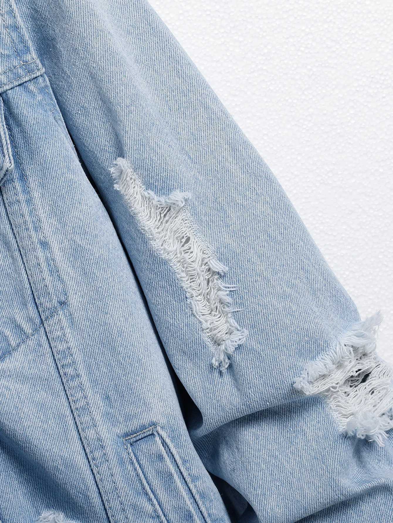 Mens light blue ripped denim jacket Stylish and trendy Street casual M260309