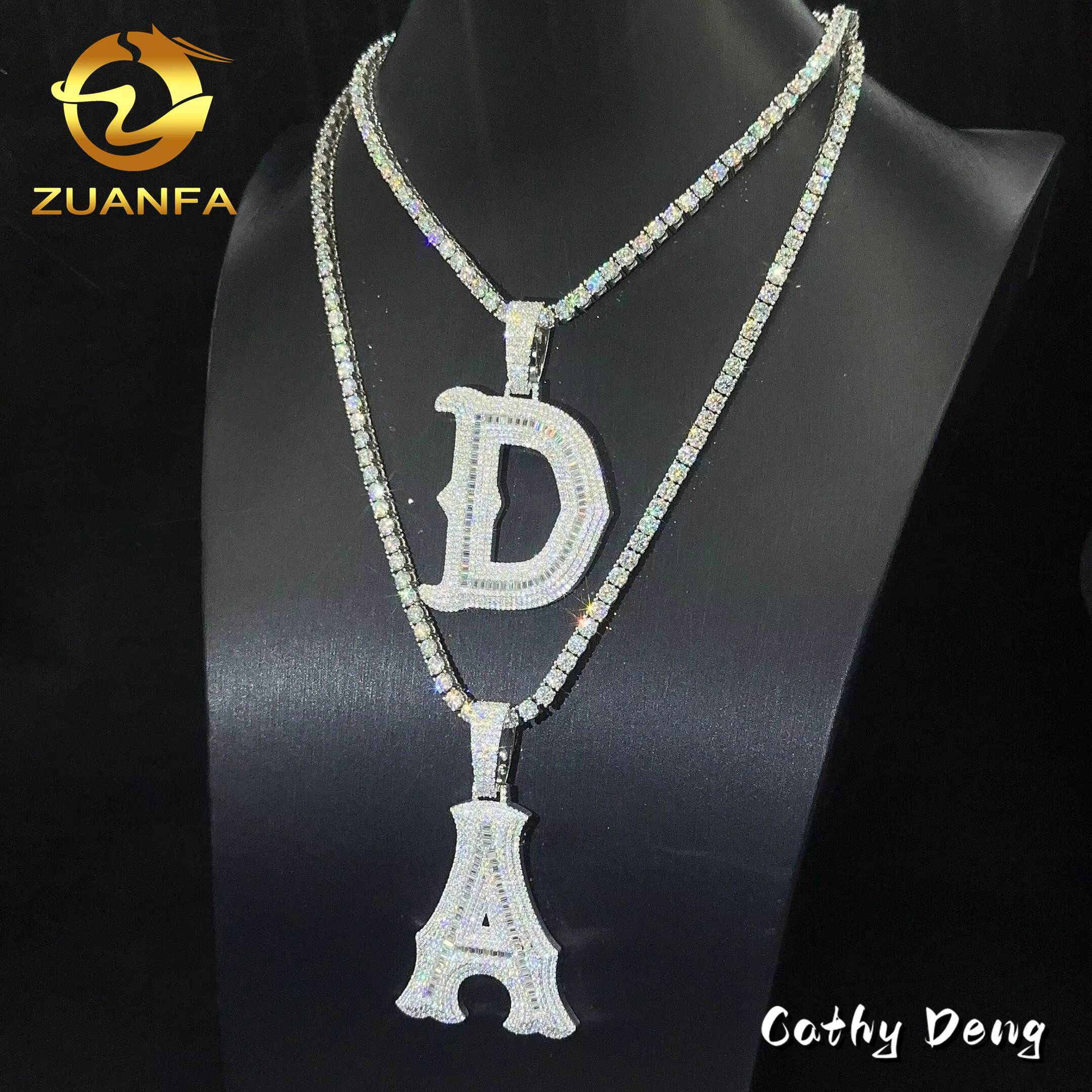 New Custom Iced Out Letter Pendant 925 Silver Baguette Cut VVS Moissanite Hip Hop Letter Pendant Necklace Pass Diamond Tester