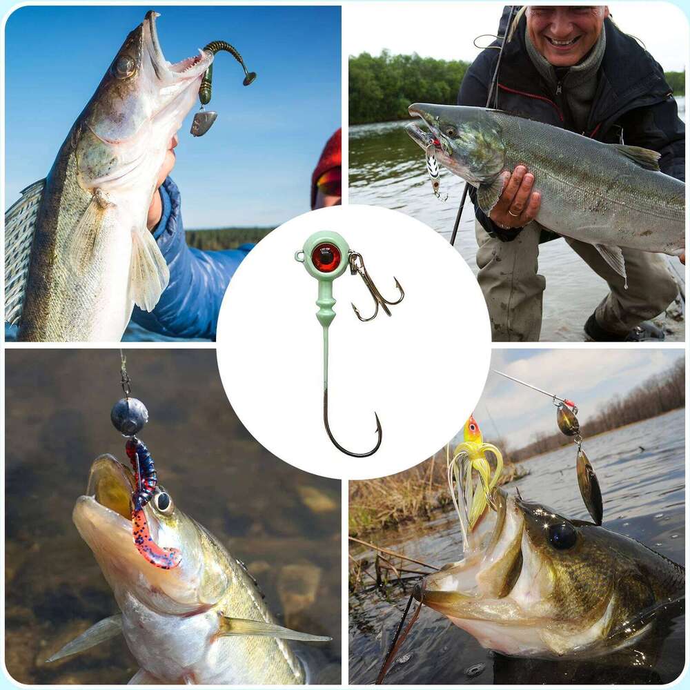 9KM 5Pcs Fishing Eye Jig Heads Hook with Treble Hooks High Carbon Steel for Saltwater Freshwater S260305