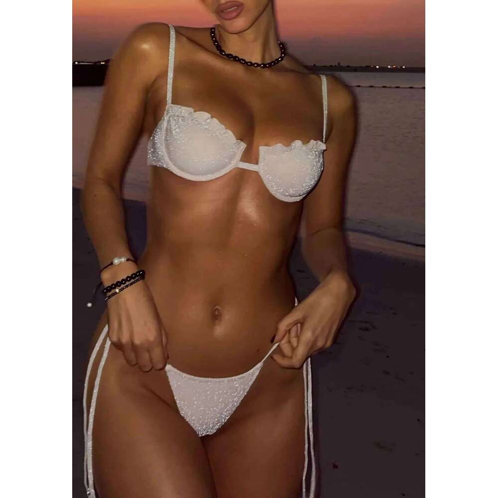 2025 Purple Bikini Set with Metal Ring Accent - Adjustable Straps High-Cut Bottoms Perfect for Beach Wear and Pool Parties XJ260206