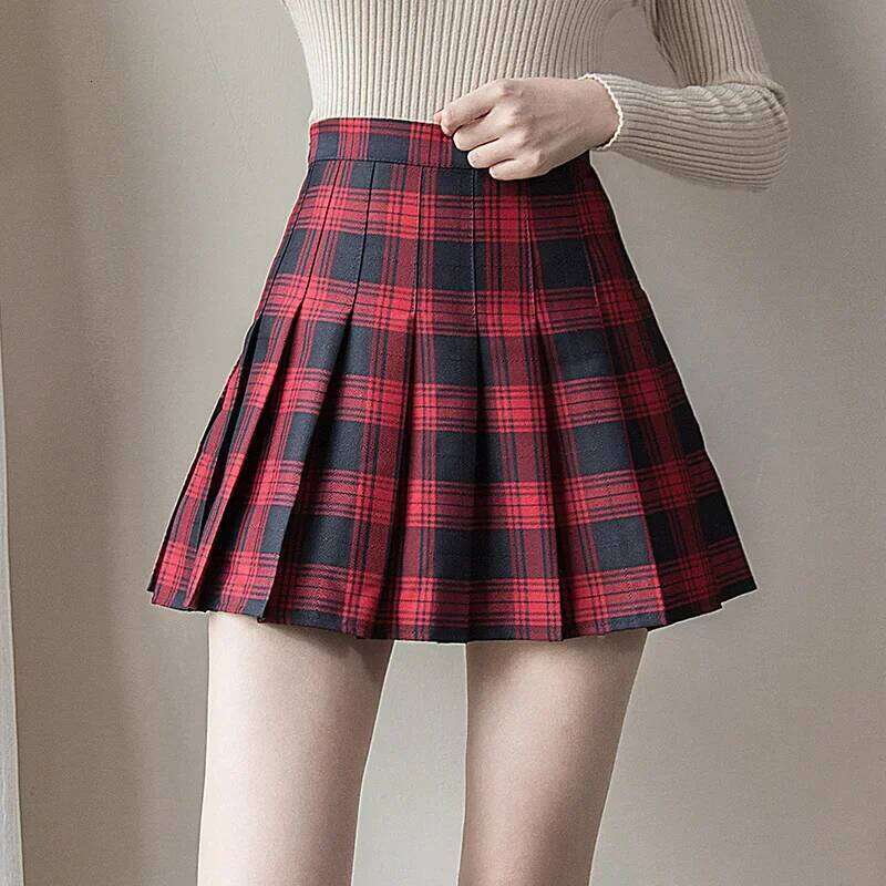 Mini High Waist Pleated Plaid Sweet Harajuku A-line Sailor Autumn Chic Skirts for Women Clothes XJ260309