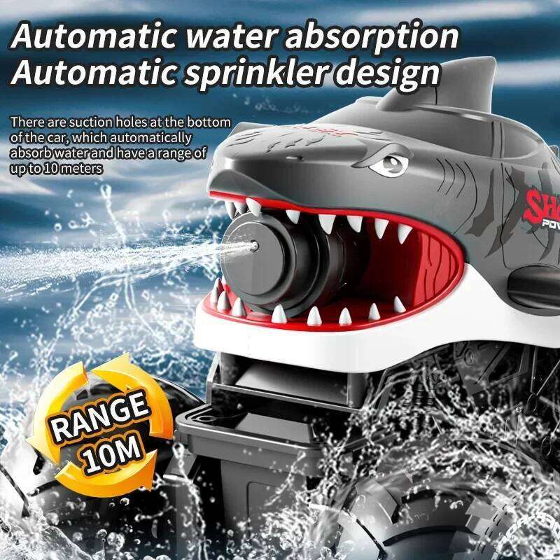 Rc Shark Car Amphibious 2 In1 Electric Water Gun Truck 10M Long Range 2.4G Remote Control Offroad Buggy Vehicles Racing Cars Toy C260306