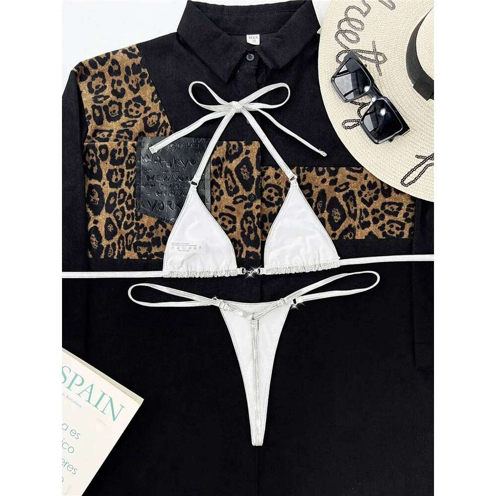 2024 PU Faux Leather Mini Micro Thong Women Swimwear Female Swimsuit Two-pieces Bikini set Bather Bathing Suit Swim K5280 XJ260206