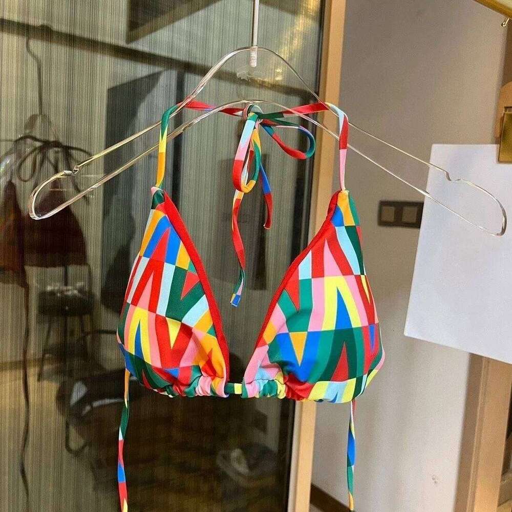 V style Luxury Brand Design Color Printing Sexy Bikini For Woman Two-piece Set Beach Tankni Lady Swimsuit Clothing XJ260206