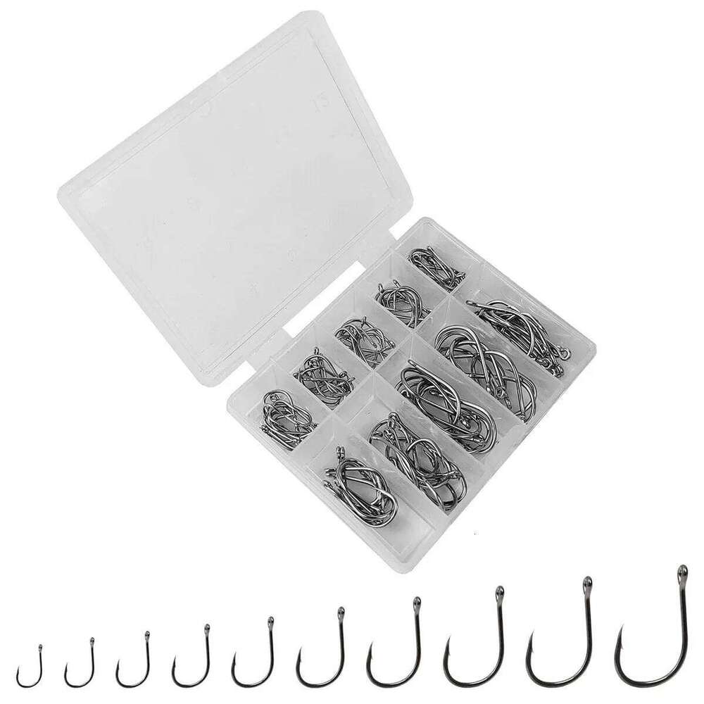 100pcs/Box Hooks Set with Tackle Box Saltwater Fresh Water High Carbon Steel Carp Fishhook Fishing Accessories S260305