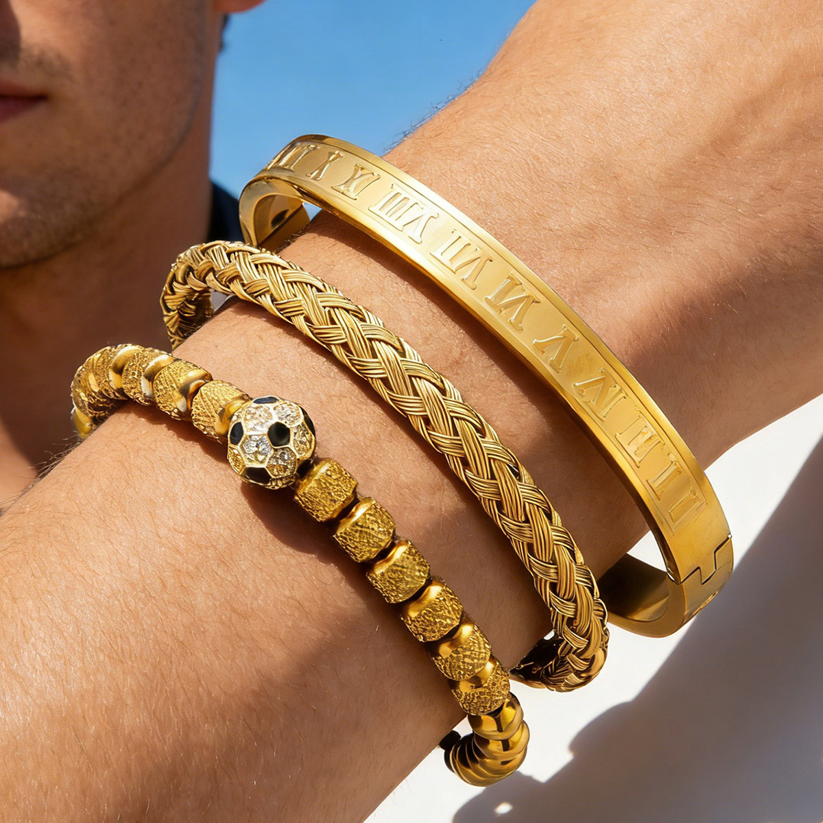 Luxury Brand Designer Jewelry Women World Cup Football Bracelet Three-piece Set Pvd18k Titanium Steel Bracelet High-end Fashion Designer Bracelet Men