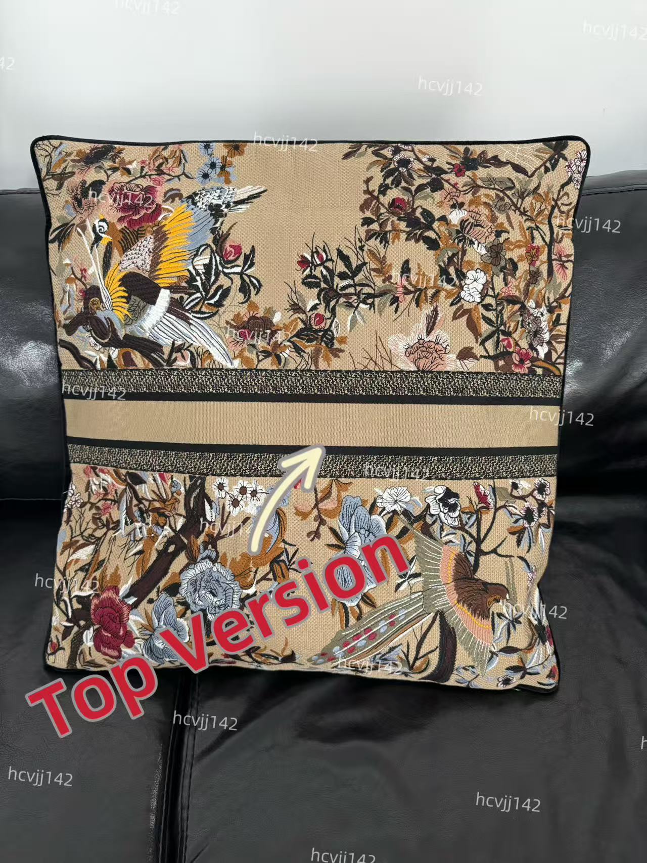 Three-dimensional embroidery D brand throw pillow wool cover. Designer pillowcase. Home designer cushion cover. Jacquard pillowcase. 50x50 cm.