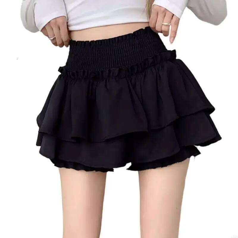Womens Shirred High Waist Tiered Ruffle A Line Short Skirt Japanese Ballet Styles Layered Skater Skort with Bloomers XJ260309