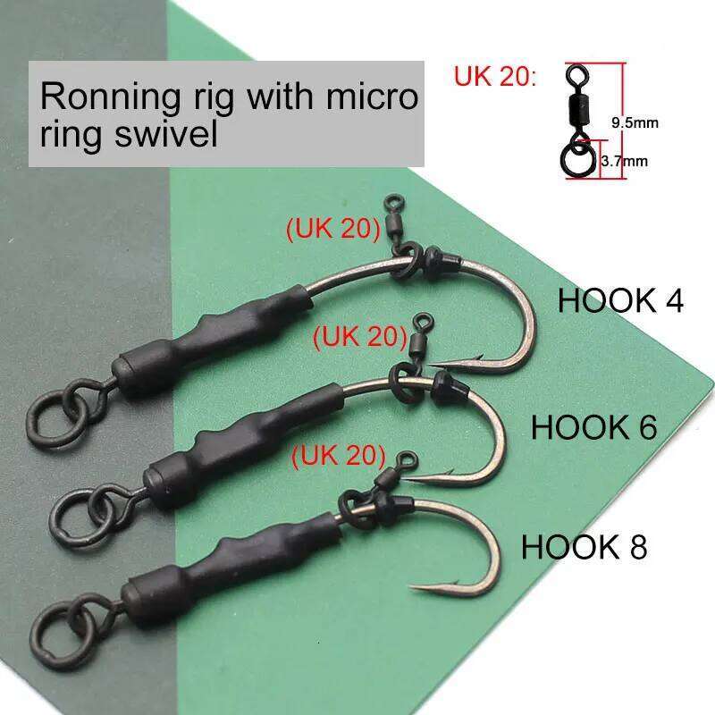 4PCS Coated Barbed Carp Fishing Ready Tied Ronnie Hook Links Hair Combi Chod Rig 4 6 8 S260305
