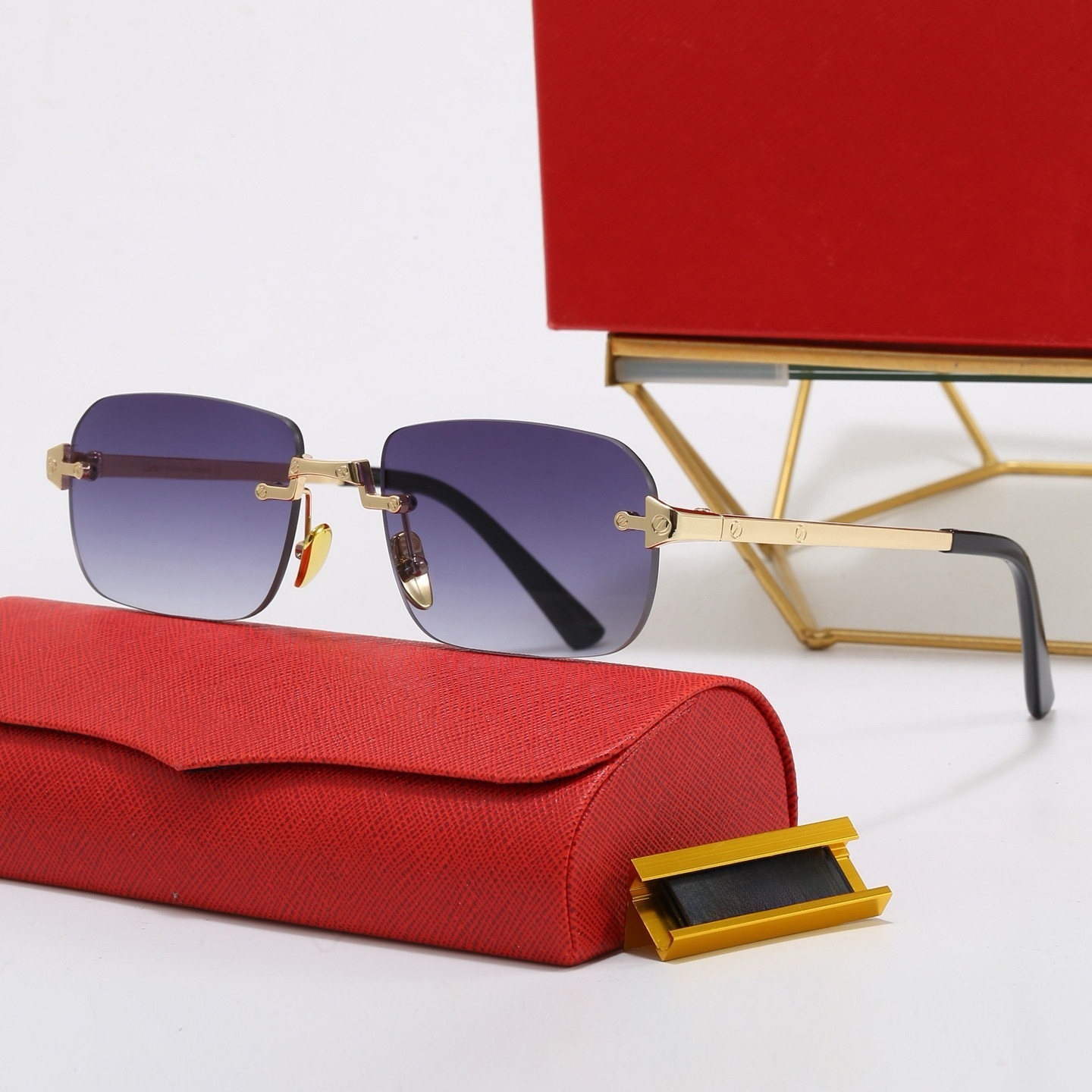 Luxury Designer Glasses Frameless Woman Sunglass Gold Rimless Metal Legs Eyeglasses Mens Clear Prescription Spectacle Luxury Sunglasses Women Oculos Shade