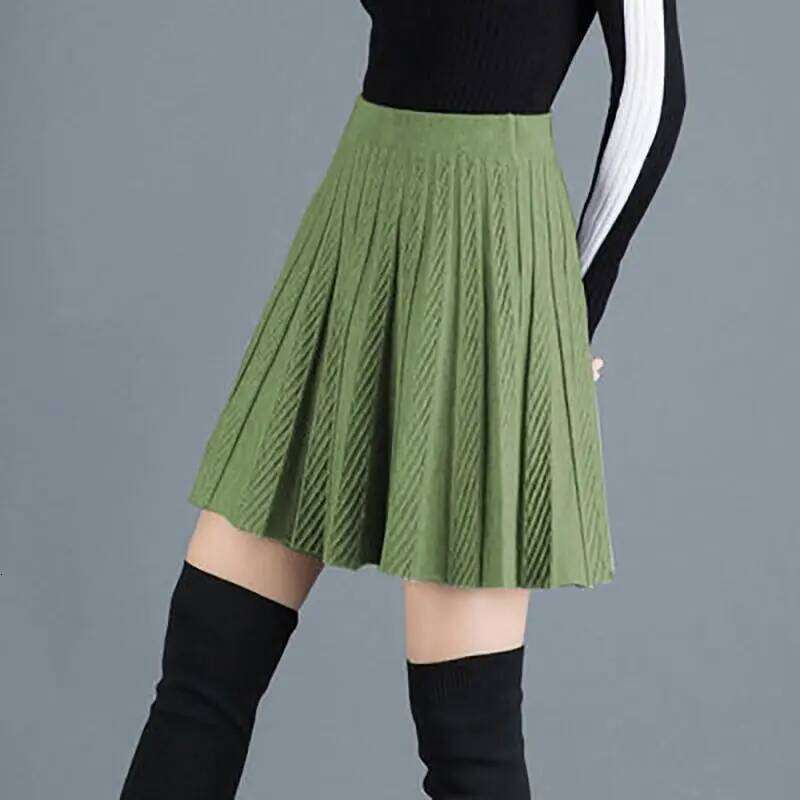 Spring Fashion Korean New Student A-line Skirt Women Solid Elastic High Waist Shirring Design Versatile Pleated Half Skirts XJ260309