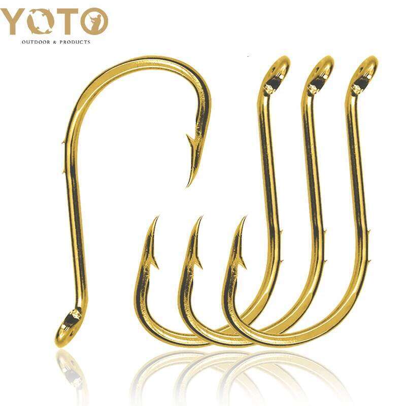 50pcs Octopus Sea Fishing Hooks, With Eye, Double Barbed Circle Hooks - Gold, for Bass and Catfish. S260305