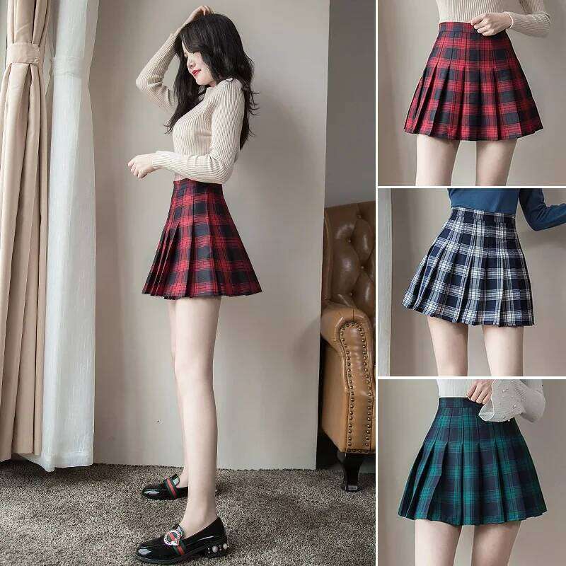 Mini High Waist Pleated Plaid Sweet Harajuku A-line Sailor Autumn Chic Skirts for Women Clothes XJ260309