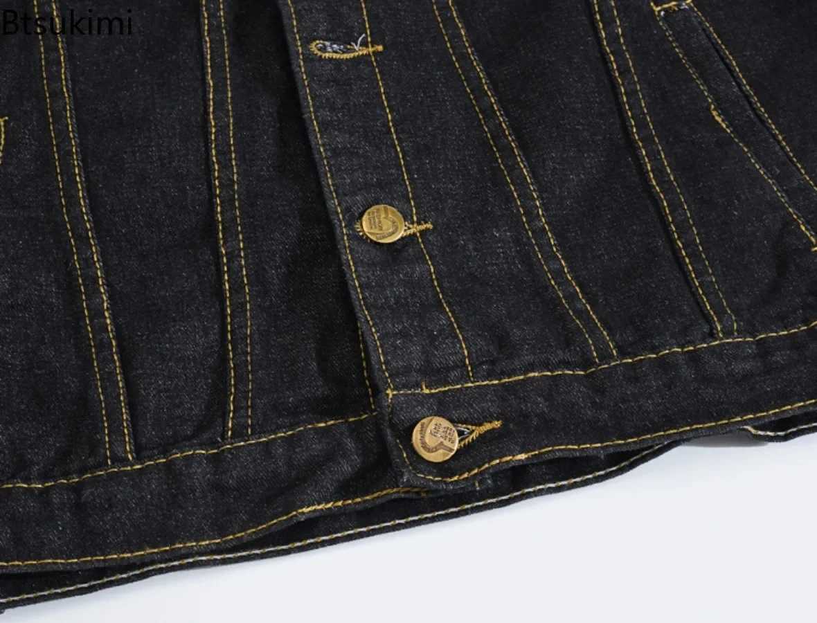 New Mens Korean Style Black Denim Jackes Loose Casual Lapel Button Up Coats Fashion Versatile Male Jean Tops Men Clothing Coats M260309