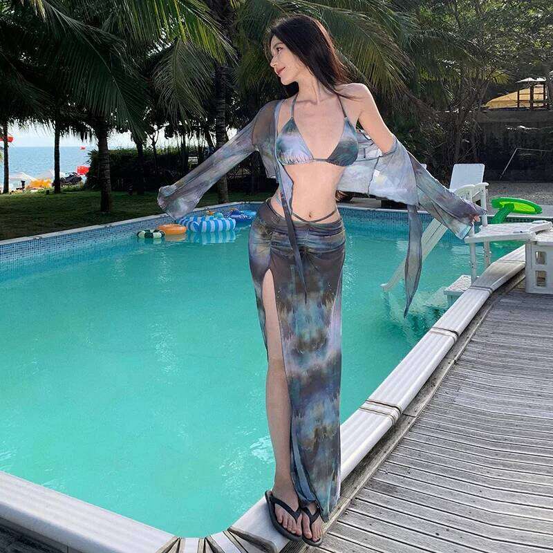 Bikini Swimsuit Women's New Split Four-piece Long Dress XJ260206