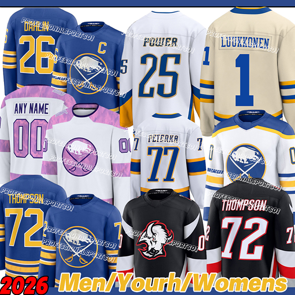 buffaloES sabres jersey 72 Tage Thompson hockey jersey Alex Tuch Rasmus Dahlin Jason Zucker JJ Peterka Power DylanS Cozens Bowen Byram Ukko-Pekka jerseys 2026
