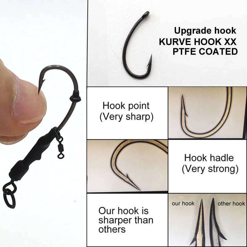 4PCS Coated Barbed Carp Fishing Ready Tied Ronnie Hook Links Hair Combi Chod Rig 4 6 8 S260305