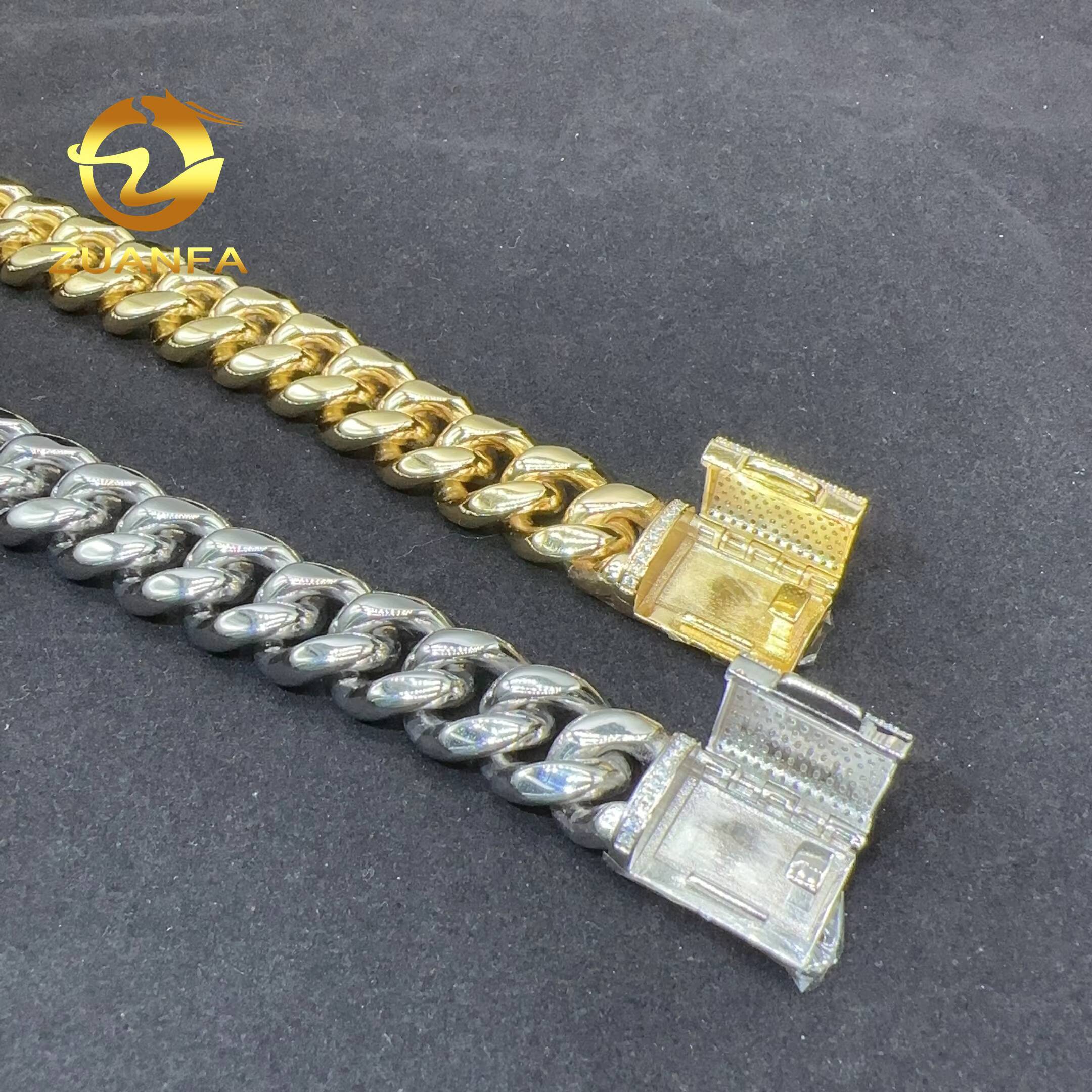 Hip Hop Necklace Iced Out Silver Moissanite Clasp 18mm14mm Stainless Steel Cuban Chain Gold Bracelet
