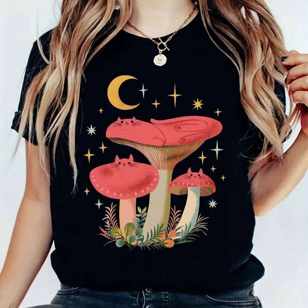 Vintage Botanical Graphic T Shirt Men Women Unisex Mushroom Witchy Shelf Print Casual Short Sleeve Summer Top Tees XJ260306