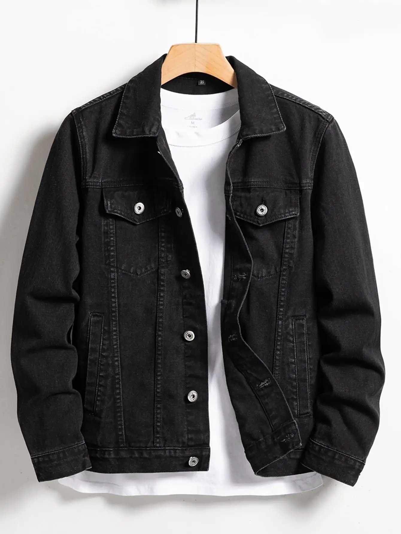 Mens denim jacket for spring and autumn Black-collar denim coat Suitable for daily casual wear Stylish simple and trendy s86 M260309