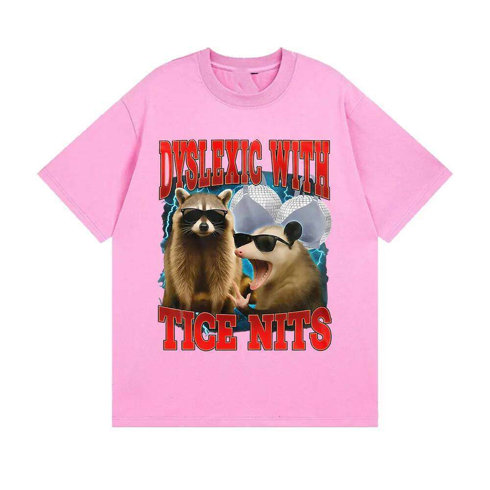 Dyslexic with Tice Nits Vintage Graphic T Shirt Cat Funny Humor Short Sleeve Women T-shirts Harajuku T-shirt Summer Streetwear XJ260306