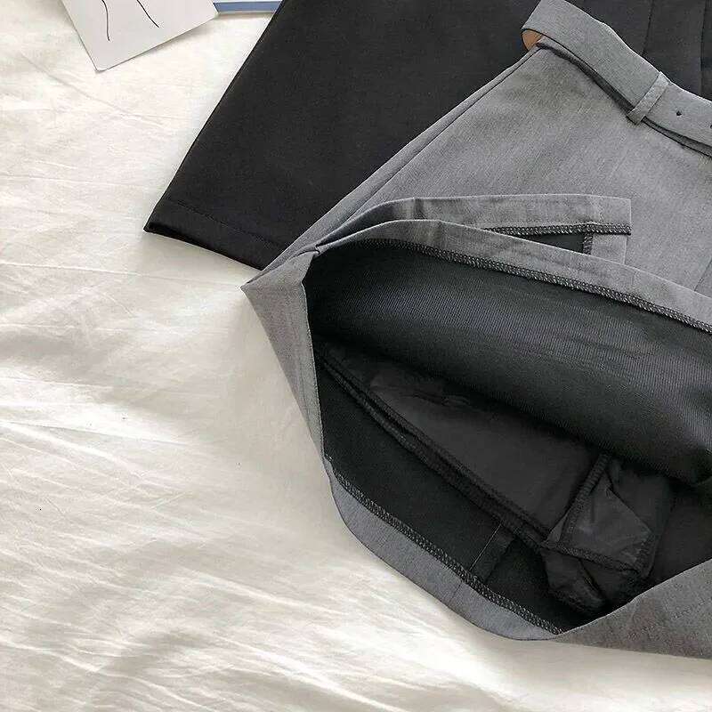 Lucyever Fashion High Waist Women's Korean Chic with Belt Patchwork Pleated Skirts Woman Black Simple Casual Mini Skirt XJ260309