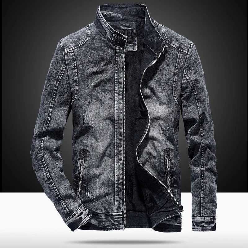 Vintage New Fashion American Mens Stand Collar Long Sleeve Zipper Casual Trendy Loose Simple Basic Denim Jackets Male Coats M260309