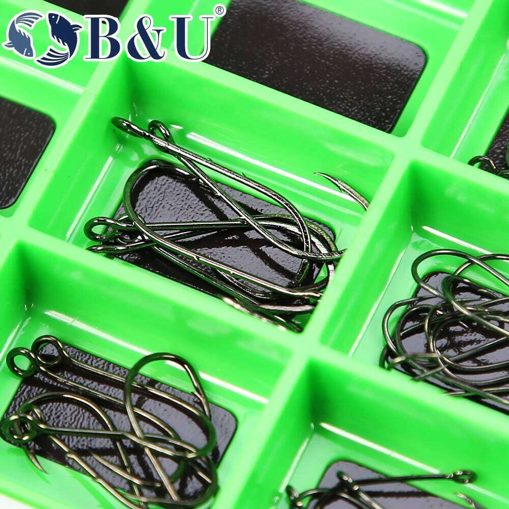 B&U 20 pcs hook Long Shank Barbed Round Bent Joint Big Eye Ring Worm Hook Fishing Lure Spoon Spinner S260305