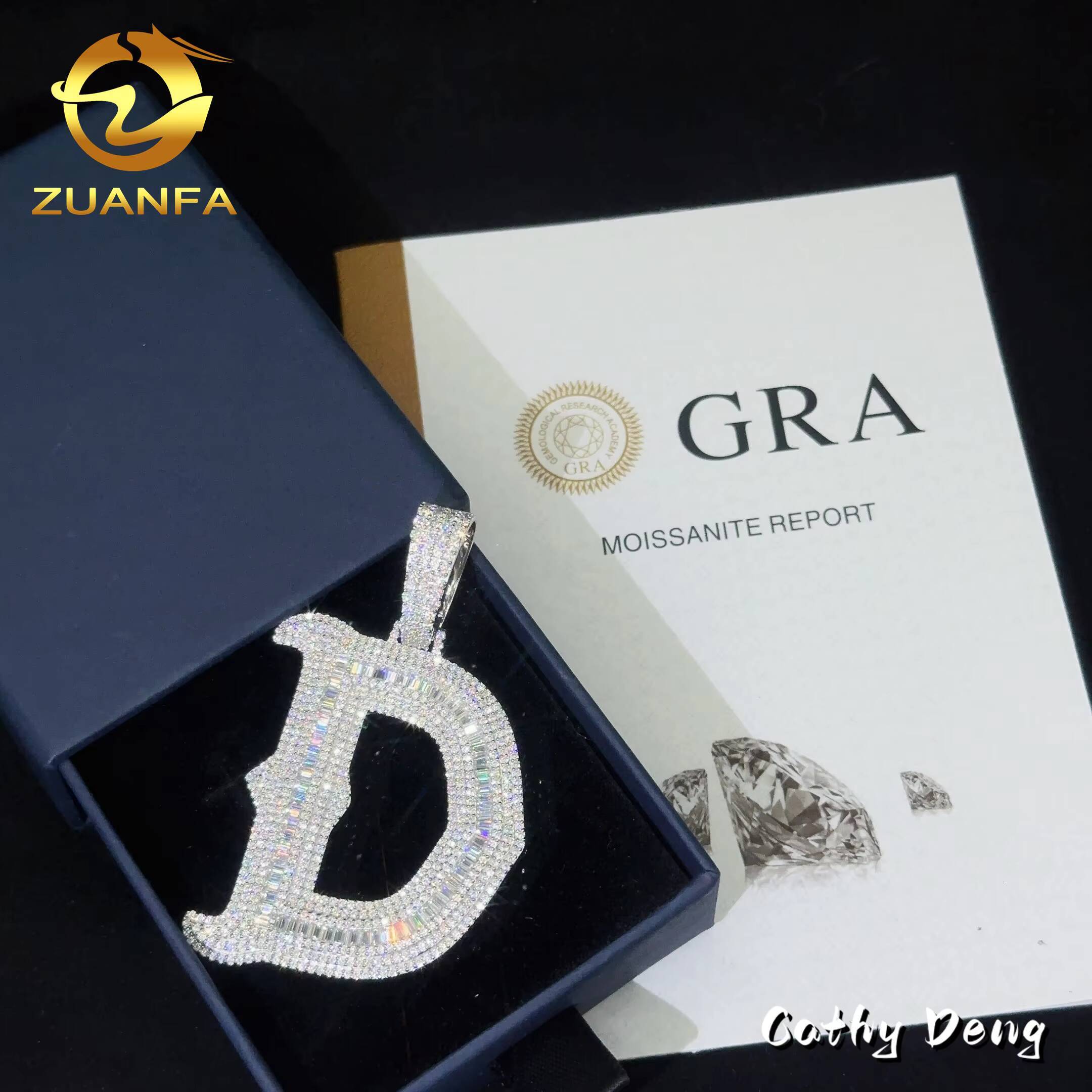 New Custom Iced Out Letter Pendant 925 Silver Baguette Cut VVS Moissanite Hip Hop Letter Pendant Necklace Pass Diamond Tester
