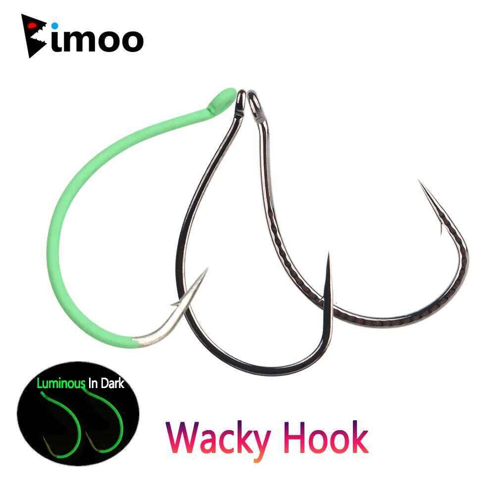 Bimoo 40pcs High Carbon Steel Wacky Hooks Luminous Drop Shot Hook Crank Worm Fishhook CatFish Trout Pike Fishing Accessories S260305