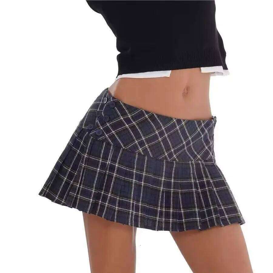 Summer Woman Vintage Korean For Women Y2k Pleated Plaid Low Waist Mini Skirts Preppy Style XJ260309