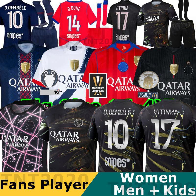 25 26 French Super Cup O.DEMBELE PSGES soccer jerseys D.DOUE JOAO NEVES BARCOLA N.MENDES HAKIMI 2025 2026 goalkeeper CHEVALIER football shirts kids kits sets