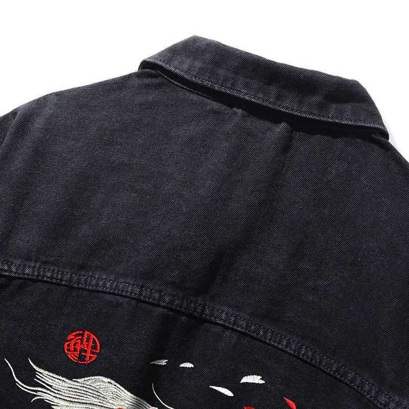 Denim Jacket Man Vintage Embroidery Jeans Jacket Women Chinese Brocaded Carp Original Denim Coat Fashion Streetwear M260309